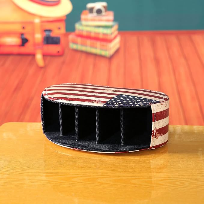 Remote Control Holder for Table, PU Leather Remote Organizer with 5 Compartments, Table Decor Storage Remote Control Caddy for TV, Office Supplies, Retro American Flag PH58