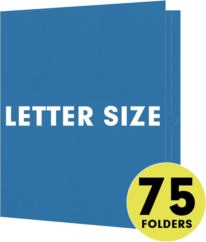 Two Pocket Folders, RAZCC 75 Pack 2 Pocket Folders Fit Letter Size Paper, Paper Folders with Pockets for School Office Business Home (Navy Blue)