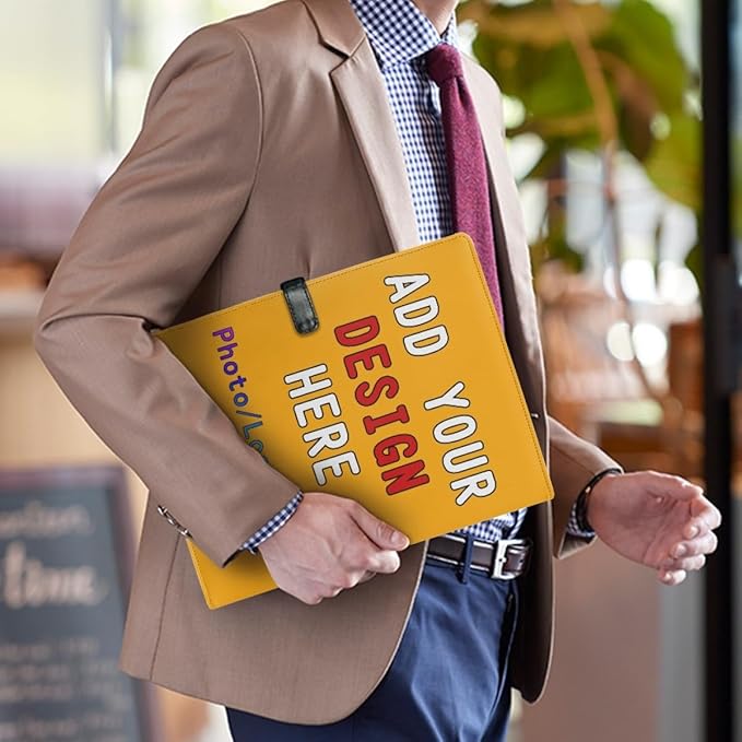 Personalized Leather Portfolio for Men Women, Custom Logo/Text/Photo Binder, A4/Letter Size Document Holder for Documents, Business, Conference, School, Orange