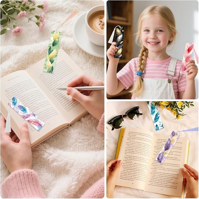 Peacoblue 30pcs UV DTF Bookmarks Transfer Stickers Wraps Feather for Women Men Reading, Waterproof Bookmarkers Decal(No Blank Bookmarks) for Acrylic Plastic Metal Blank Bookmark