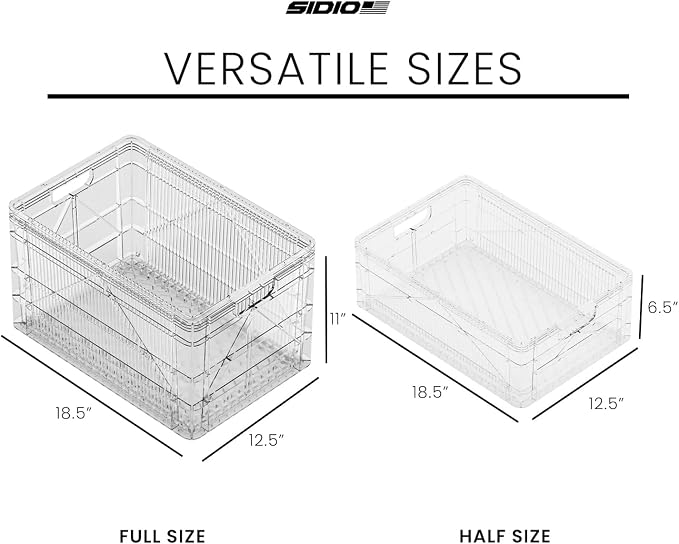 SIDIO Crate Basic Pack - 2 Full-Size & 1 Half-Size Heavy Duty Stackable Storage Bins, Totes and Containers with Dividers - Durable Plastic Organizer for Home, Office, Garage, and Outdoor Use