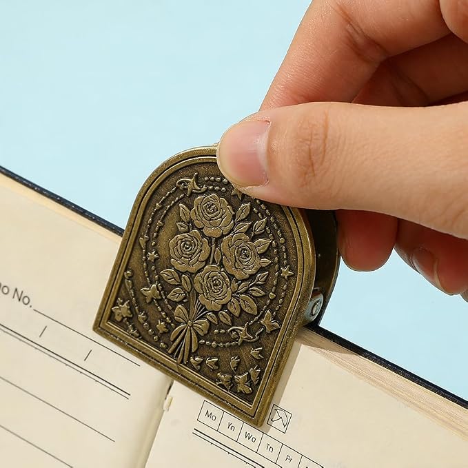 Vintage Fantasy Metal Bookmark Clip, Tree of Life/Rose/Flying Dragon Journal Clip,Traveler's Notebook Accessories, an Ideal Gift for Book Lovers and journaling Enthusiasts (Rose)