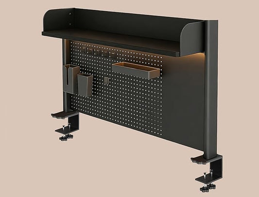 23.6 Inch Clip-on Desktop Organizer Bookshelf with Pegboard, Desk Shelf Organizer, Multipurpose Computer Desk Desktop Bookshelf, Desk Extender Pegboard Clamp, Desktop Display (Black)