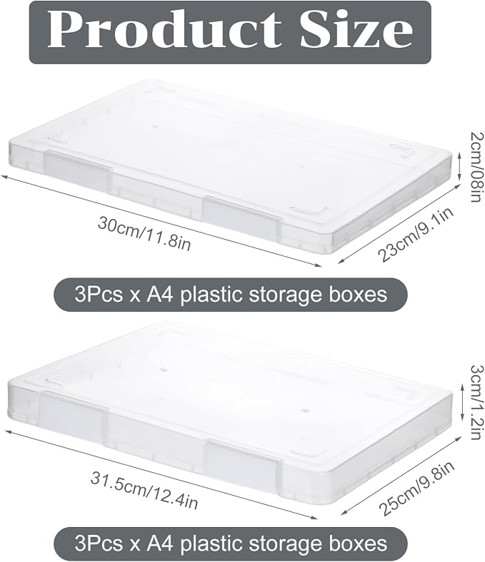 6 Pcs Clear A4 File Portable Project Case, Plastic Storage Box for 8.5" x 11" Letter Paper, Scrapbook Paper Storage Boxes Documents Magazines Holder with Buckle