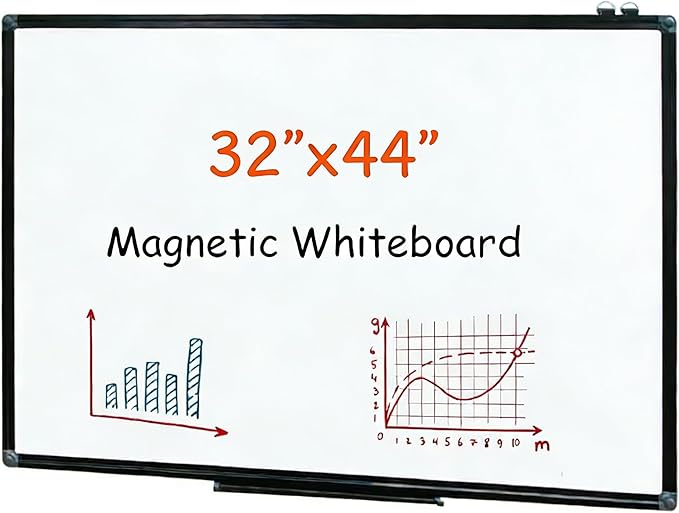 Large Dry Erase White Board - 44 X 32 Inches Magnetic Hanging Whiteboard for Wall with Black Aluminum Frame for Home, Classroom,Office