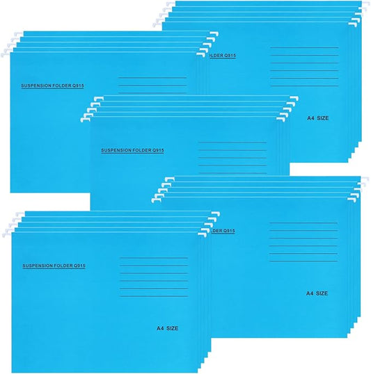 A4 Hanging File Folders, 25 Pcs Recycled Card File Folders for Filing Cabinet with Tabs and Card Inserts, Hanging Files Storage Folders for Office and School, Light Blue