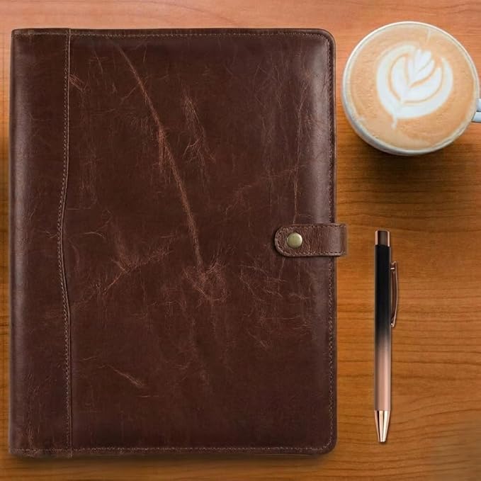 PIDAVLIYA'S Leather Portfolio, Leather Binder with Pen, Leather Portfolio for Men and Women, Leather Padfolio, Leather Folder, Portfolio Binder, Business Portfolio Men and Women (Shine Brown)