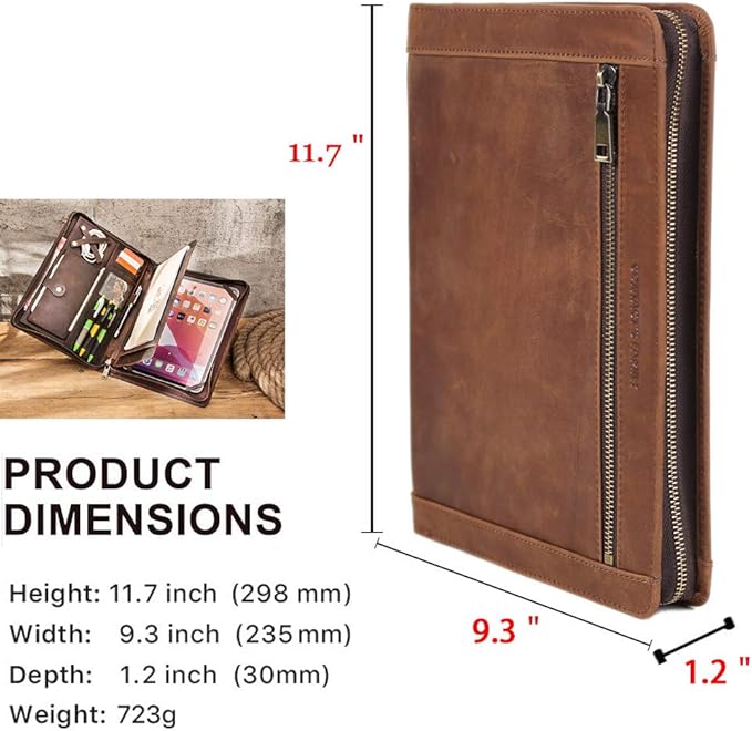 Personalized Leather Portfolio Case for iPad Pro 11 Inch (2025/2024/2022/2021/2018), Smart Folio Cover with Pencil Holder & Zipper Pocket, Compatible with iPad 10.5/9.7, Custom Business Gift
