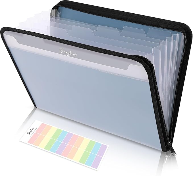 SKYDUE Accordion File Organizer, 7 Pocket Expanding File Folder with Front Pocket, Letter Size, Important Document Organizer with Double Zipper,Travel Folder, School Office Supplies