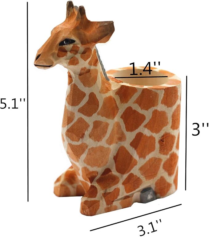 TANG SONG Creative Wood Carving Giraffe Handicrafts Pen and Pencil Holder Office Desk Supplies Organizer Pencil Cup