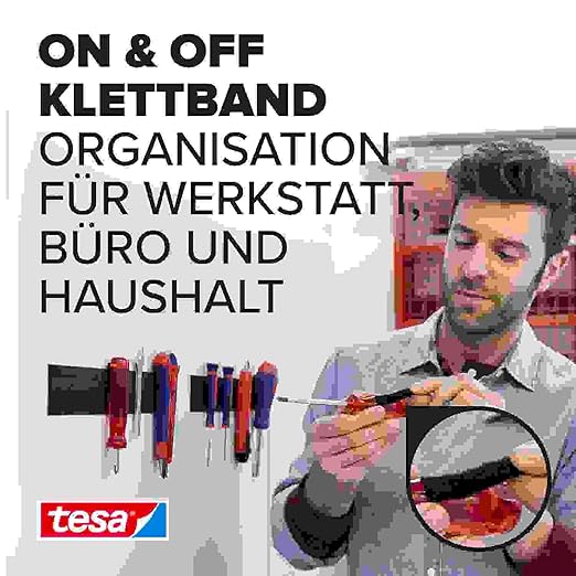 tesa® On & Off Extra Strong Adhesive Tape - Self-Adhesive Tape for Attaching Heavy Objects, Extra Strong - Black - 100 cm x 5 cm