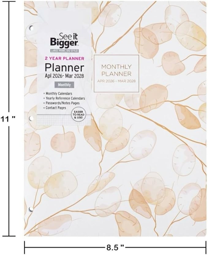 PlanAhead Home/Office 2-Year Monthly Planner, April 2026 – March 2028, 8.5 x 11 Inches and Customized Color Pen (Flowers)