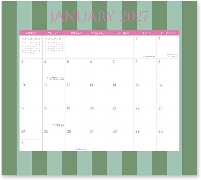 Orange Circle Studio 2027 Cabana Stripes Magnetic Monthly Calendar Pad, 17-Month Stripe Design Calendar for Office Desk & Refrigerator, Wall Planner, 9.6" x 8.5", Tear-Off Pages, Thick Paper Family Organizer