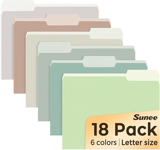 SUNEE File Folders, 18 Pack Manilla Folders 8.5 x 11, Colored File Folders Home Office School Supplies for Documents Files Paper, 6 Morandi Colors