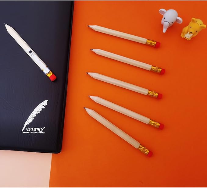 Adhere 50pcs Golf Pencils with Eraser Hexagon Wooden half Pencils Graphite 2B for Golf Event Scoring, Classroom, Wedding, Pew, Pocket | Free Pencil Sharpener (z-Nature・Hexagon・50pcs)