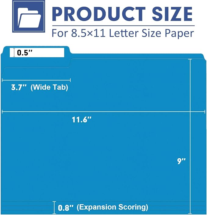 File Folder, PANDRI 30 Pack Colored File Folder, 1/3 Cut Tabs, Letter Size, Assorted 6 Colors Filing Folder for Office School Business