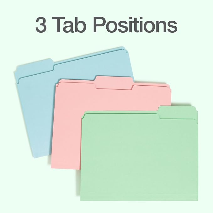 Oxford Colored File Folders, 100 Pack, Letter Size (8.5" x 11"), 3 Tabs, 5 Pastel Colors, Color-Coding for School, Office & Home Document Organization