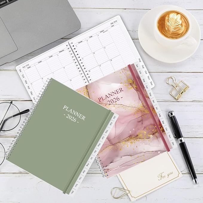 2026 Planner - Planner 2026 from January 2026 - December 2026, Monthly and Weekly Calender with 12 Tabs, 8.5" x 11", Pink Watercolor