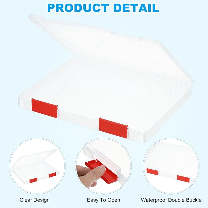 PATIKIL Clear A4 File Portable Project Case with Buckle Plastic Storage Box for 8.5" x 11" Letter Paper Scrapbook Paper Storage Boxes, 6Pcs, 12.4"x9.8"x1.2", Multicolor