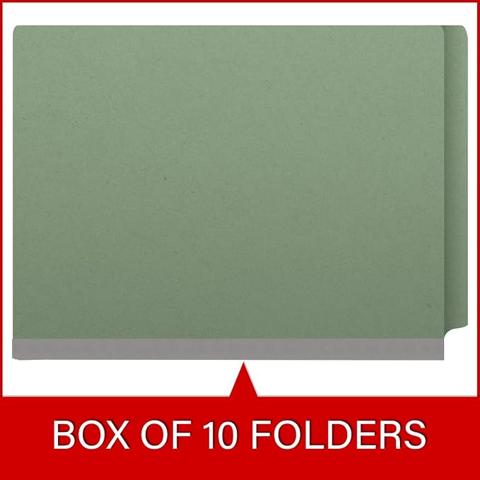Pressboard Classification Folders, Full Cut End Tab, Letter Size, 1 Divider, Green (Box of 10)