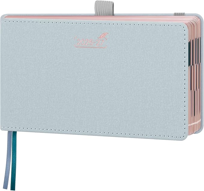 BEZEND Pocket Weekly Planner 2026 2027 Equal Weekend with Hourly Timeslot (6.5" x 3.75") 18 Months Small Academic Calendar (Jul 26-Dec 27) for Students, Work & Home, PU Leather Hardcover -Dutch Blue