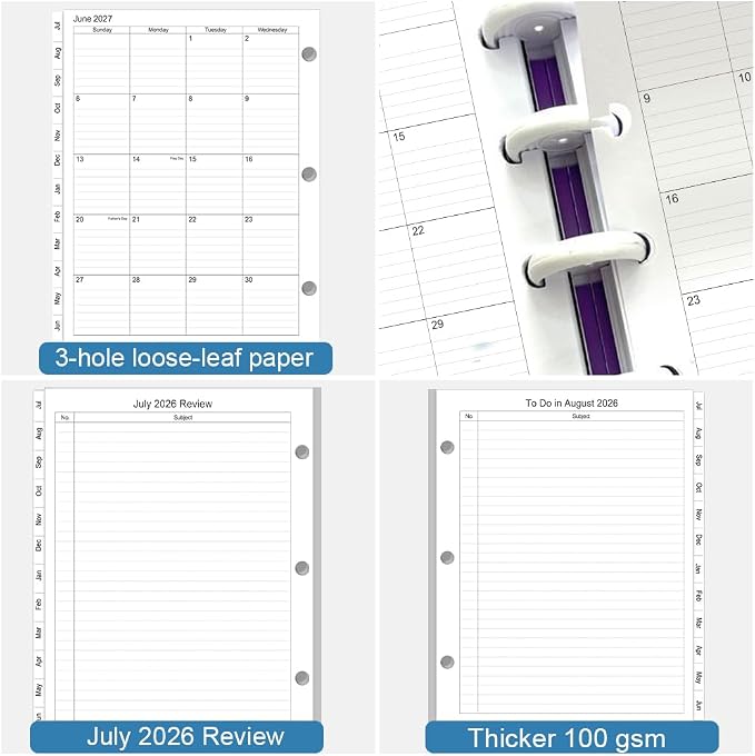 2026-2027 Monthly Planner Refill, Jul 2026 to Jun 2027, Two Pages Per Month, Letter Size, 8-1/2" x 11",3-Hole Punched,2026-2027 Planner Inserts