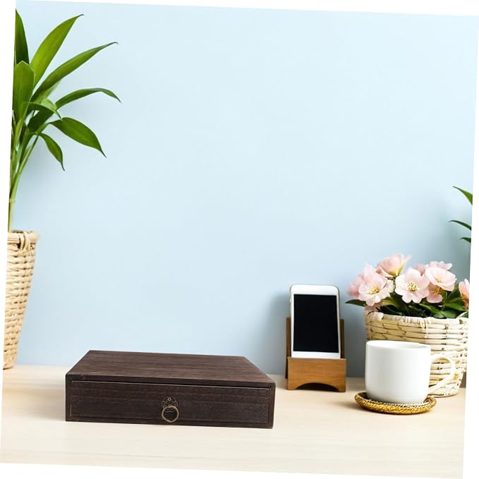 SHINEOFI 2pcs Rustic Wooden Desktop Storage Drawers, Single-layer Tabletop Organizer Box for Desk Supplies, Jewelry, and Small Items, Home Office Desk Storage Solution