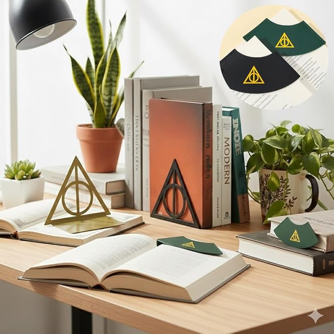 Magic Death Metal Bookend, Heavy Duty Decorative Book Ends for Anime Fans, Shelf Desk Organizer Accessories (Two-Tone Bookend)