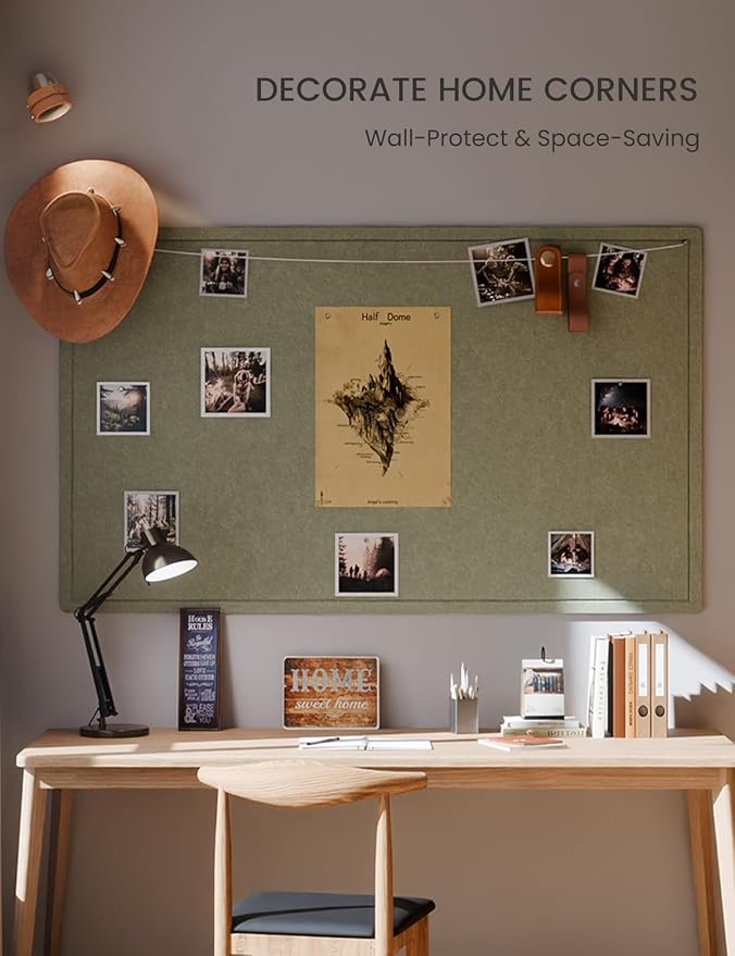 Fluxnara Bulletin Board,Cork Board Alternative with Safe Removable Adhesive Tabs, Foldable Felt Pin Board for Home Office, Classroom, Bedroom,Entryway for Walls (Sage, 59 x 35.4 inches)