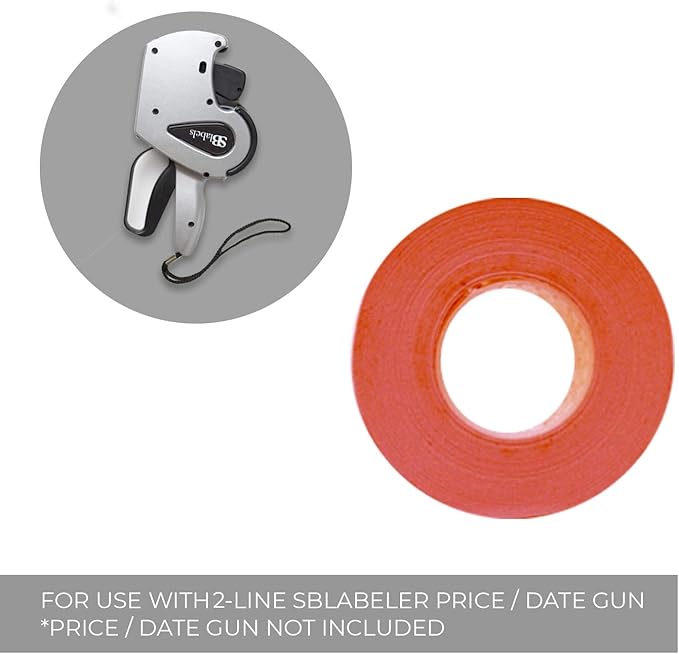 2-Line Red Labels for SBLabeler Price and Date Guns / 6000 Blank Labels/Black Ink Roller Included