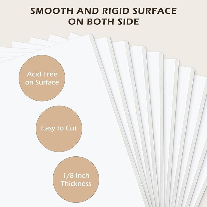 Golden State Art, Pack of 10, 1/8" Thick, 8x10 White Foam Boards (8x10, White)