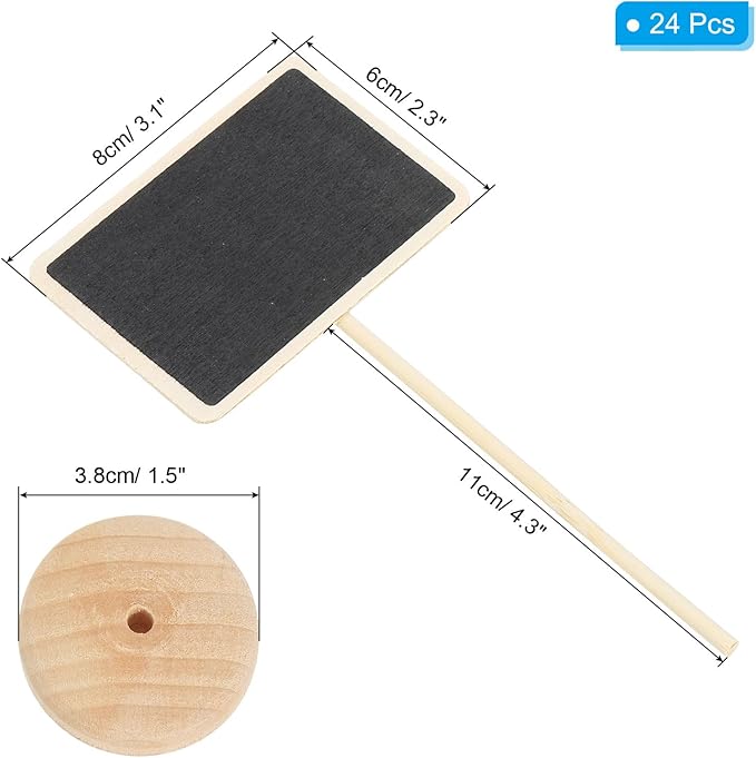 PATIKIL Mini Chalkboard Signs, 24Pcs Small Chalkboard with Easel Stand Wooden Rectangle for Food Labels Party Weddings Message Board Signs Event Decorations, Black (6.7"x3.1")