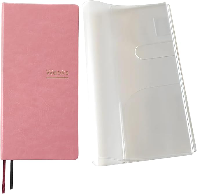 A6 Weekly Planner Undated Weeks Portable Size Organizer Appointment PU Leather Journal Pocket Notebook (Pink with cover)