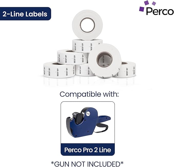Perco 2 Line Best BY Labels - 80 Rolls, 10 Sleeves, 60,000 Blank Date Gun Labels for Perco 2 Line Date Guns - Made in USA
