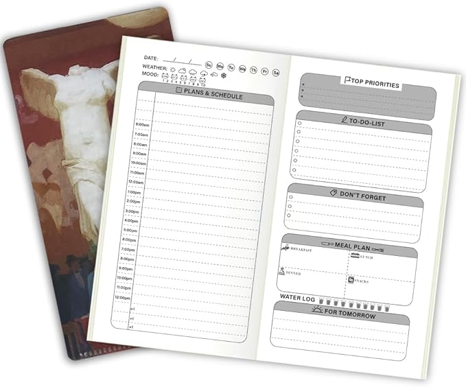 Pocket Planner Notebook with Plastic Sleeve, Daily Planner Refills, 30Sheets, 8.25x4.25inches Regular TN Journal Notebooks, Travelers Notebook Insert for Time Management. Sculpture