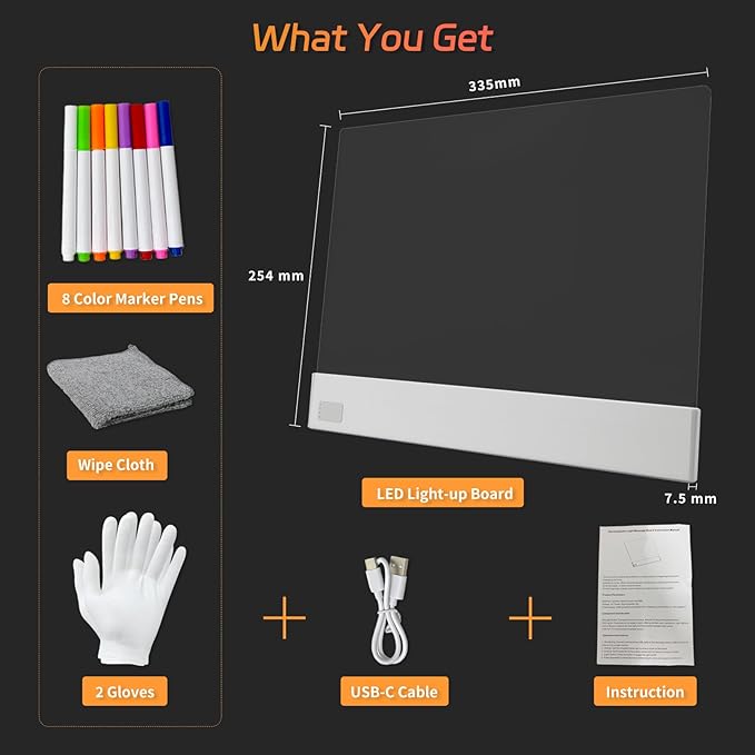 LED Note Board with 8 Highlighters, Lumiboard Led Drawing Board with 3 Modes & 5 Colors, Doodle Glow Drawing Tablet, Light Up Writing Pad, 13.18"X10", Valentines Day Gift