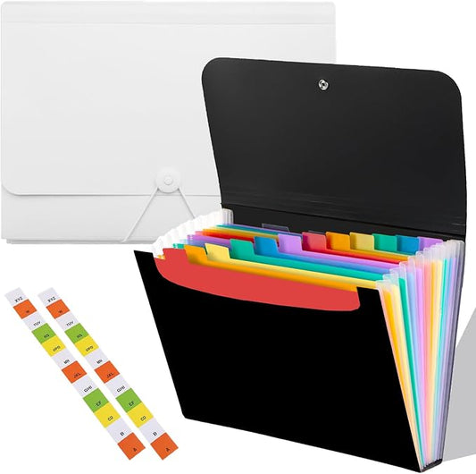 Expanding File Folder 13-Pocket Accordion Organiser | A4 Document Folder for Paperwork Storage | Portable Concertina Expanding File for Office/Home/School Use (Colored Inserts)