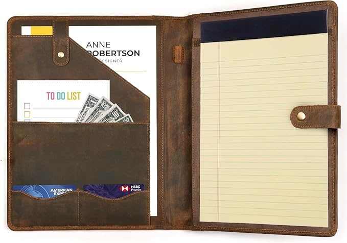 Hindoro Leather Portfolio Professional Organizer Padfolio – Resume Folder with Luxury Pen - Leather Binder Portfolio Writing Pad with Business Card Holder - Portfolio Folder for Men & Women