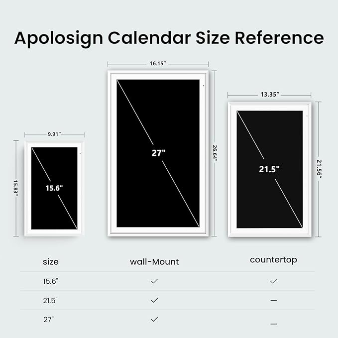 Apolosign 15.6-inch Digital Calendar : Dual Mode Smart Wall Planner, No Subscription, Install Apps, Sync Calendars, Electronic Touchscreen Interactive Display for Family Schedules, Chore Chart (White)