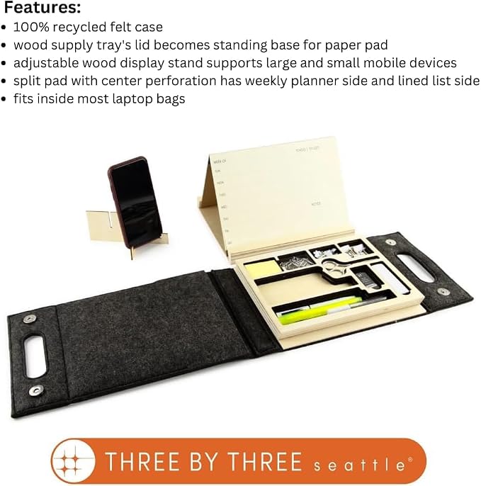 Three by Three Seattle jOTBLOCK Portable Office, Take Your Workspace Anywhere with the Portable Office Set: All Your Office Supplies in One Convenient Case