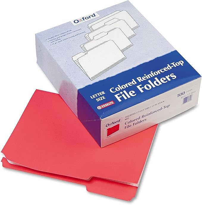 Pendaflex PFXR15213RED Color File Folders with Interior Grid, Letter Size, Red, 1/3 Cut, 100/BX (R152 1/3 RED)