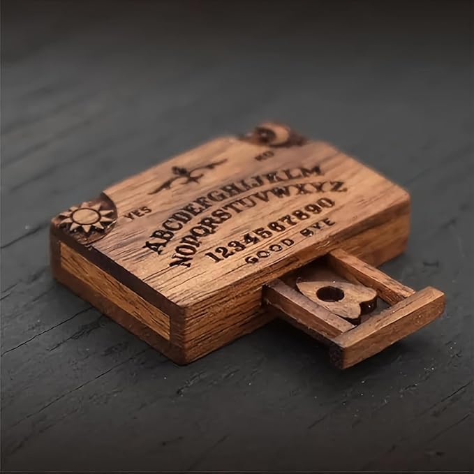 Veloshine Wooden Mini Spirit Board with Storage Drawer, Gothic Letters and Numbers, Sunburst Design, Decorative Ouija-Style Home Ornament (B)
