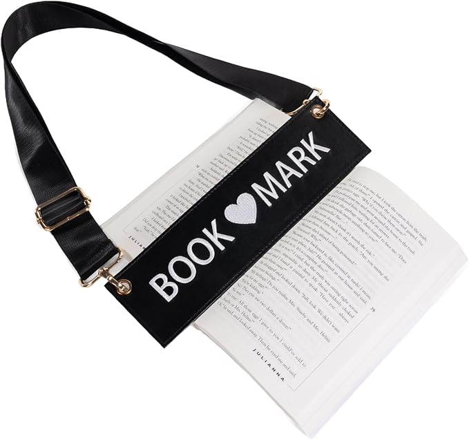TIDOIRSA Crossbody Bookmark for Women - 10" Detachable Strap Embroidered Faux Leather Book Carrier Hands-Free, Unique Gift for Book Lovers (Black)