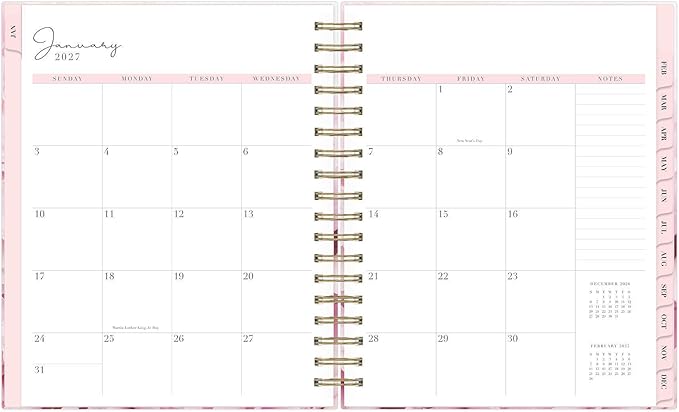 Blue Sky Rachel Parcell 2027 Daily and Monthly Planner Calendar, January 2027 - December 2027, 5" x 8", Hard Cover, Durable Twin Wire Binding, Laminated Tabs, Storage Pocket, Stickers, Peony