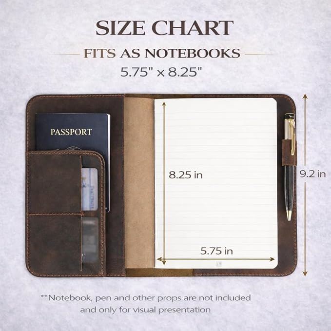 Genuine Leather A5 Journal Cover Refillable Notebook Cover, Fits 5.75 x 8.25 in, Card Slots Pocket & Pen Holder, Handmade Professional Leather Organizer for Men & Women, Travel & Work Diary Cover (Brown)