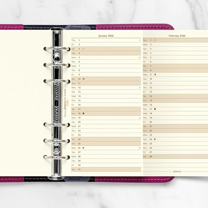 Filofax Calendar Diary Refill, Personal/Compact Size, Vertical Year Planner, Cotton Cream Paper, English, 2026 (C68408-26)