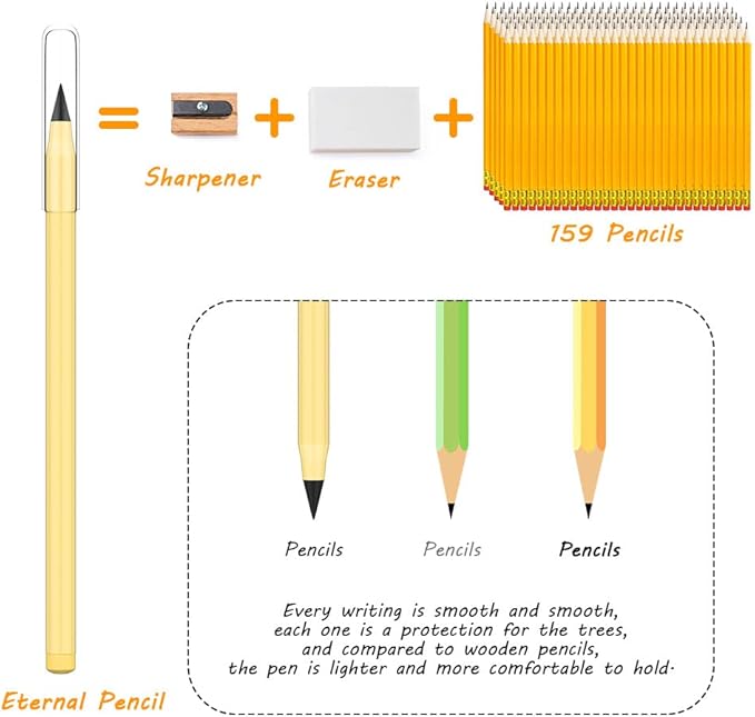 Ainiv Everlasting Pencil - 10 PCS Inkless Infinity Pencils with 20 Extra Erasers for Home Office School Writing Drawing