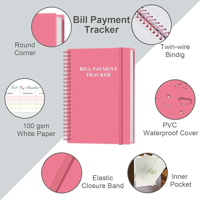 Bill Payment Checklist - Monthly Bill Organizer & Planner for Personal Budgeting Financial, Bill Payment Tracker Notebook, 5.8" x 8.5", Pink
