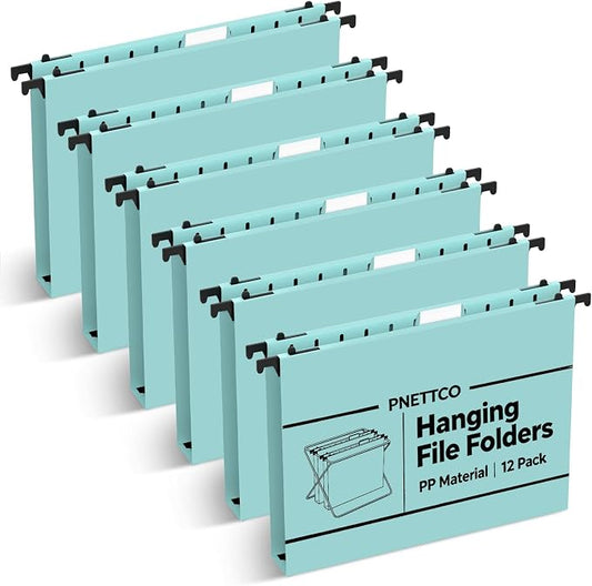 Extra Capacity Plastic Hanging File Folder, 12 Pack Reinforced Hang Folders Letter Size, Heavy Duty 1 Inch Expansion Filing Cabinet Folders, for Bulk Files, Medical Charts, Haze Blue