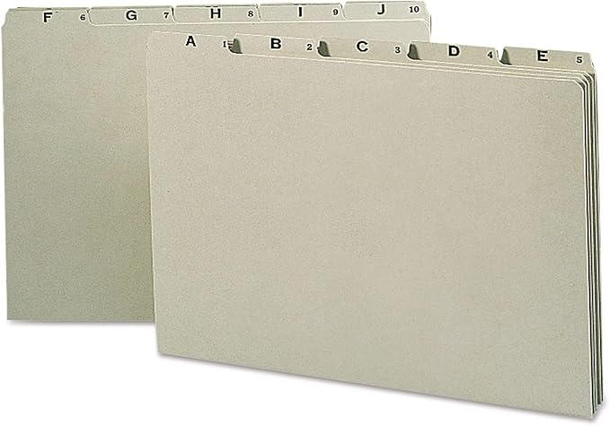 Smead 100% Recycled Pressboard File Guides, 1/5-Cut Tab (A-Z), Legal Size, Gray/Green, Set of 25 (52376)